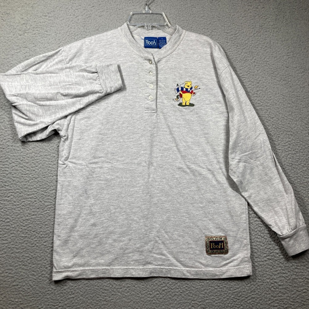Vintage Disney Winnie The Pooh Henley Shirt Small Embroidered Long Sleeve FLAWS
